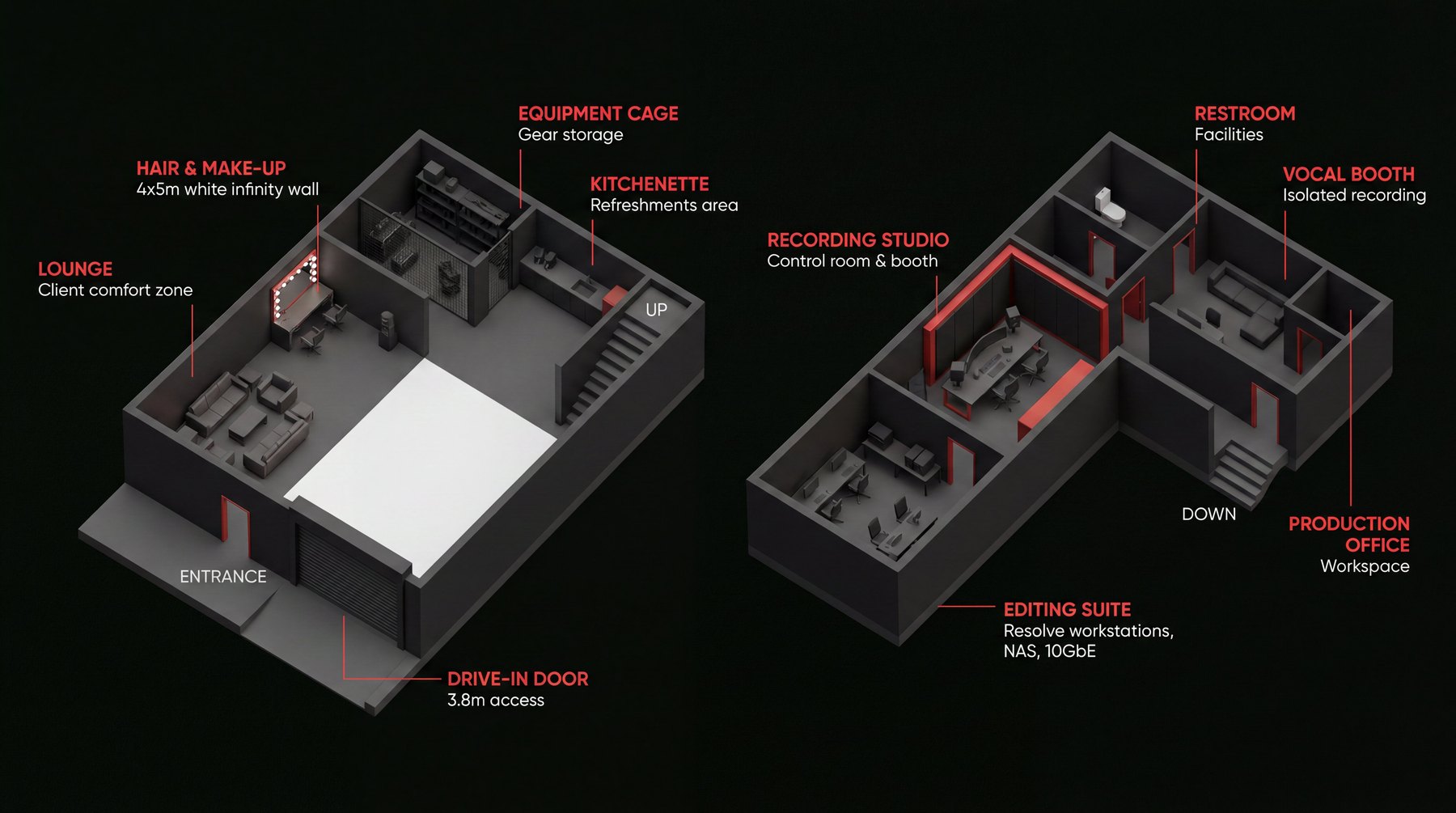 Cerne Studios floorplan, two floors